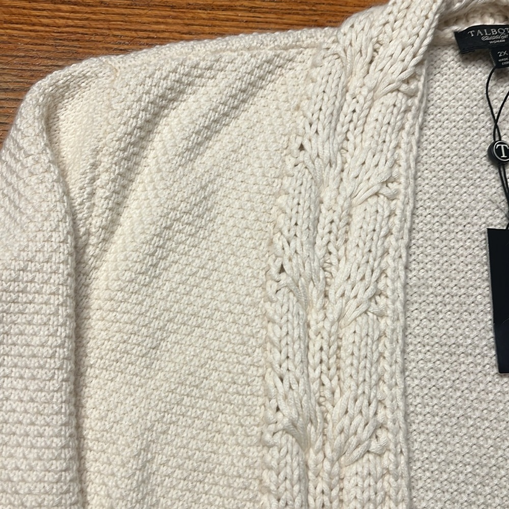 Talbots Cream Cable-Trim Open Front Cardigan - Picture 2 of 9